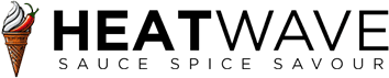 Heatwave logo featuring an ice cream cone with hot sauce and chili, alongside the text 'Heatwave Sauce Spice Savour'.
